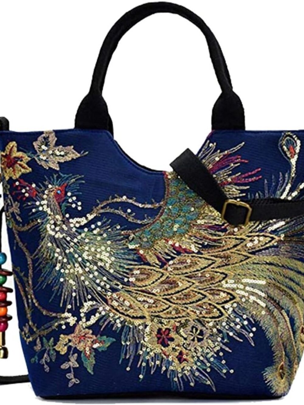 Women Vintage Sequins Peacock Handbag Ethnic Embroidery Purse